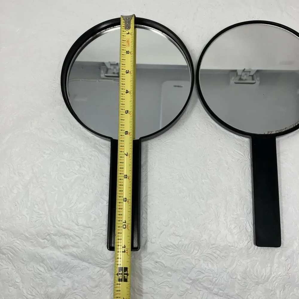 VTG Otagiri Nesting Double Hand Mirror Handles Black Lacquer 11” Diameter  Japan
